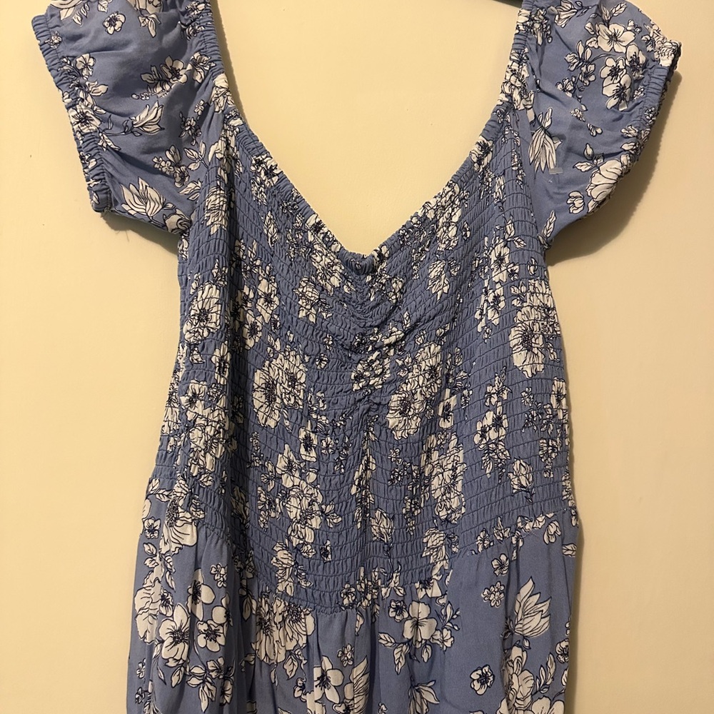 Floral Blue Jumpsuit with Short Sleeves